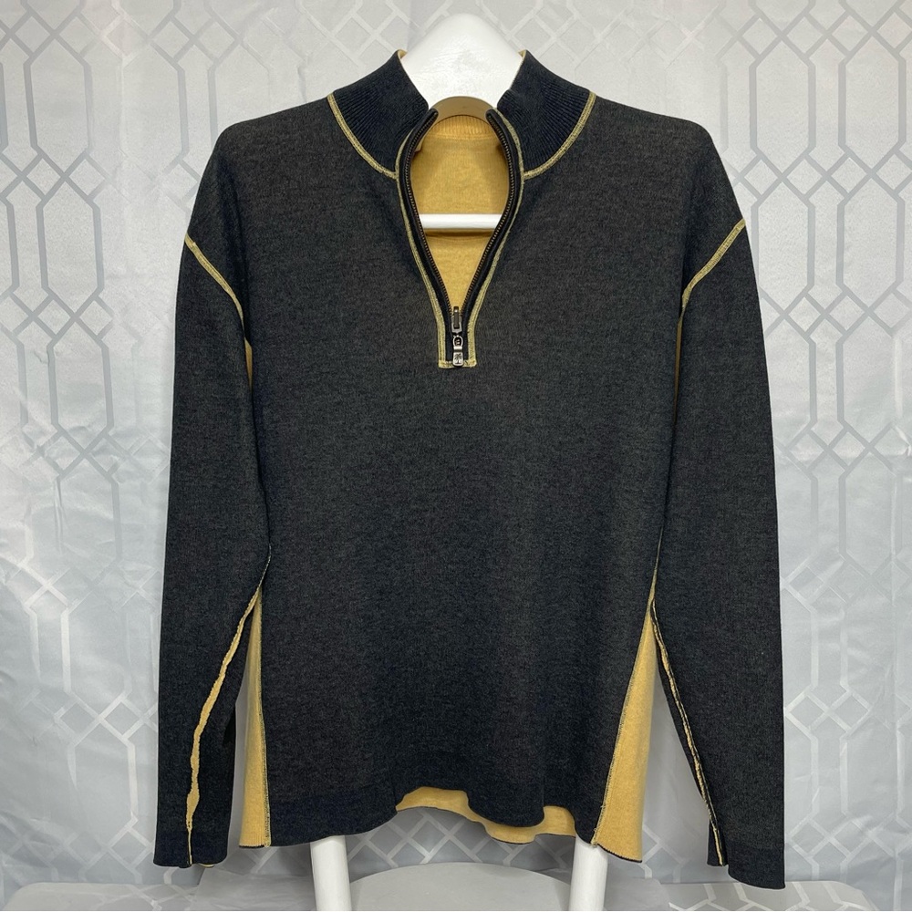 Tommy Bahama Yellow Gray Reversible Quarter Zip Sweater XL